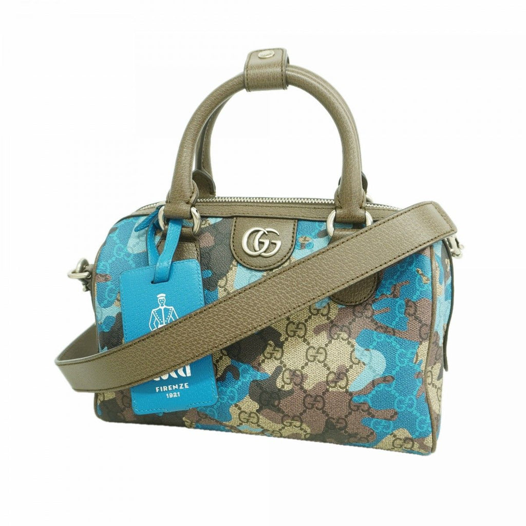 Gucci Handbag Camouflage Blue Brown Silver 2-Way