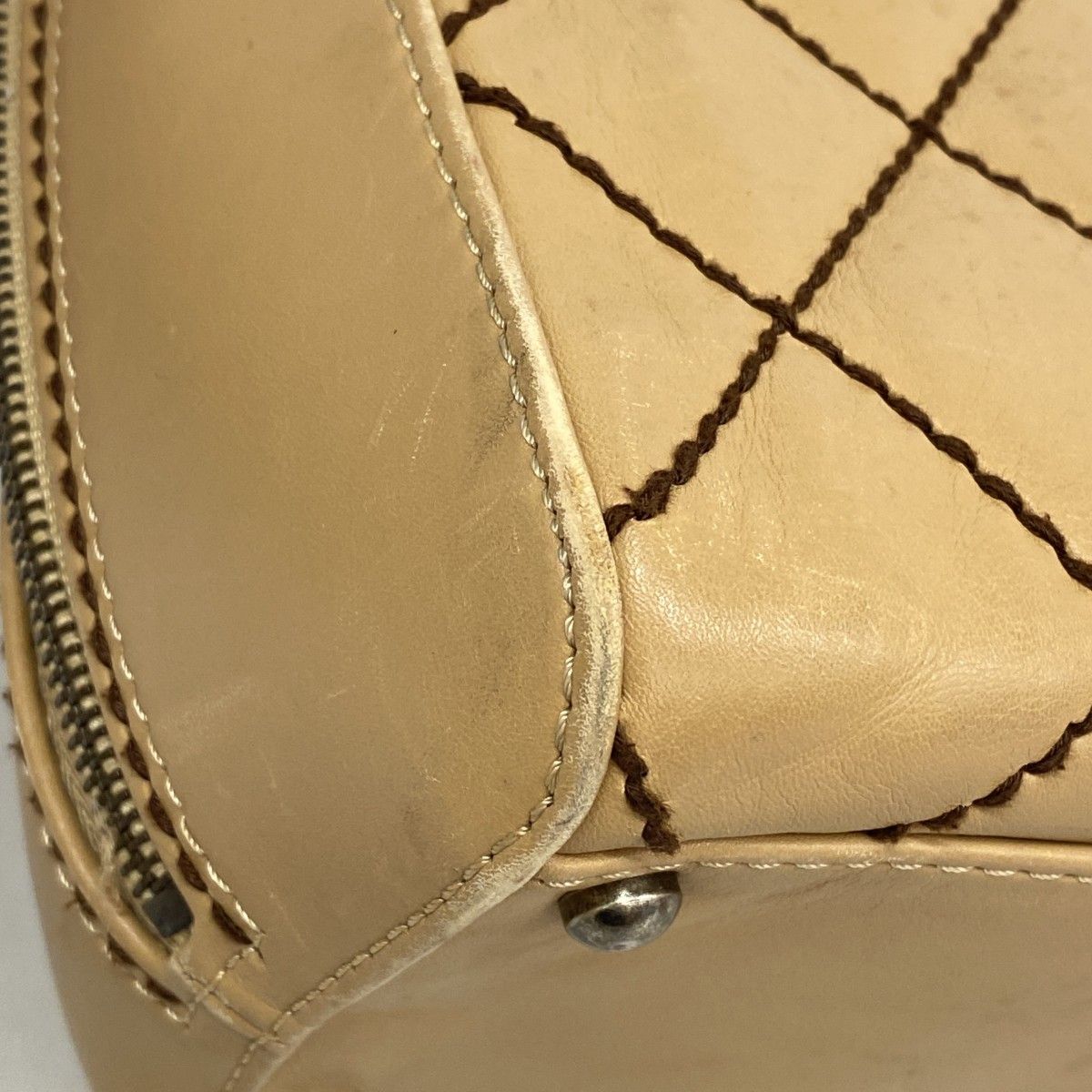 Chanel Handbag Wild Stitch Lambskin Beige Gold — view 6