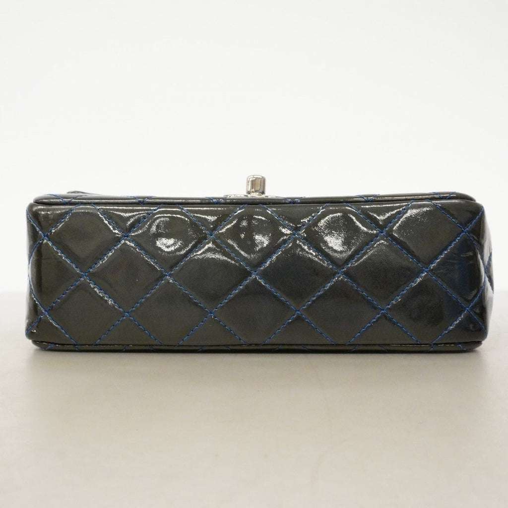 Chanel Shoulder Bag Mini Quilted Patent Leather Gray Blue Silver — view 3