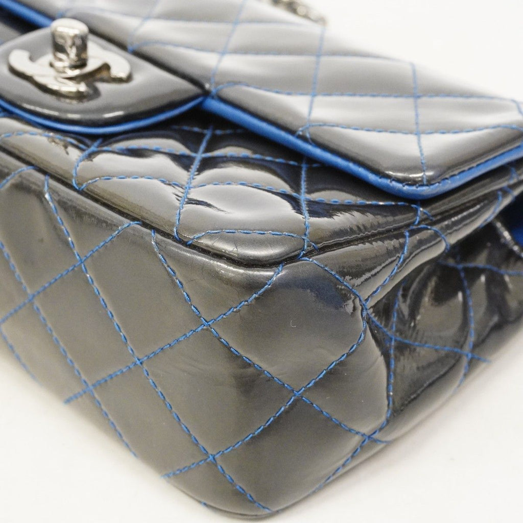 Chanel Shoulder Bag Mini Quilted Patent Leather Gray Blue Silver — view 6