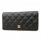 Chanel Wallet Quilted Caviar Leather Black Gold