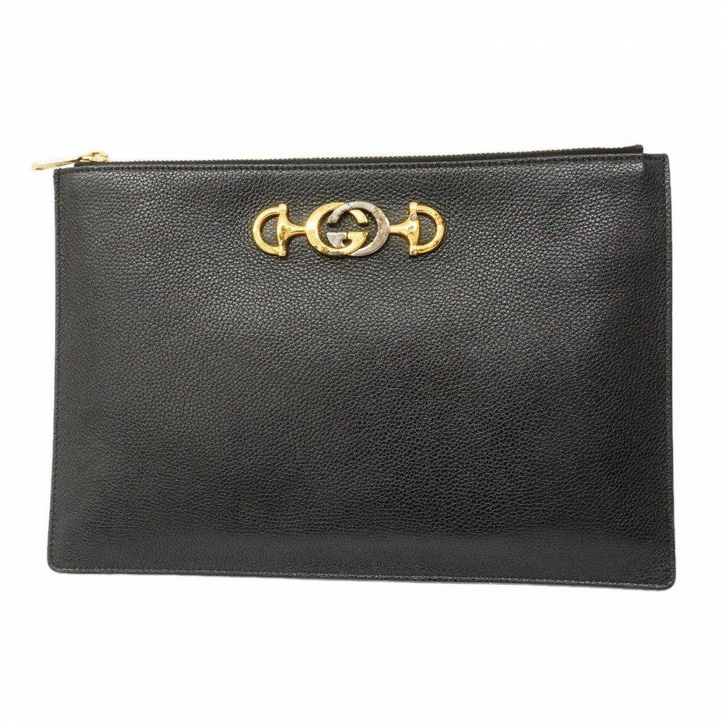 Gucci Clutch Zumi Leather Black Gold Silver