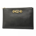 Gucci Clutch Zumi Leather Black Gold Silver