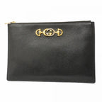 Gucci Clutch Zumi Leather Black Gold Silver
