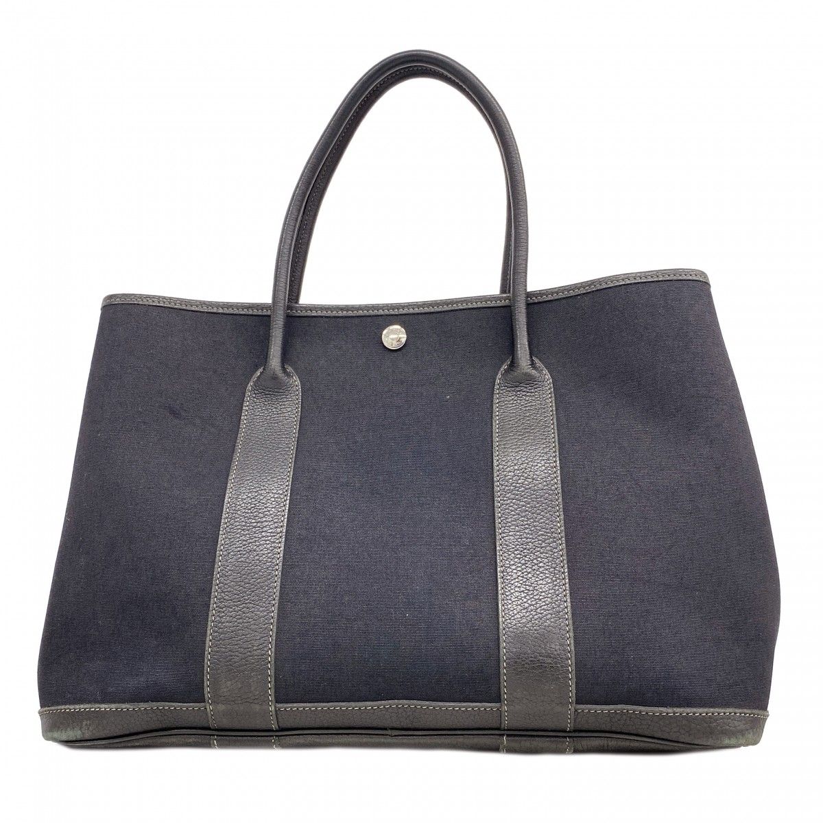 Hermes Tote Garden Party PM Toile Officier Black Silver
