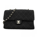 Chanel Shoulder Bag Quilted Cotton Black Silver