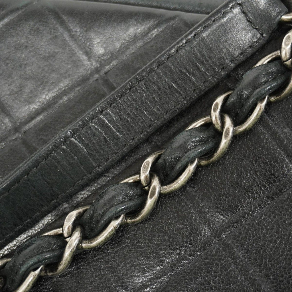 Chanel Shoulder Bag Quilted Leather Black Silver — view 8