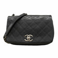 Chanel Shoulder Bag Quilted Leather Black Silver