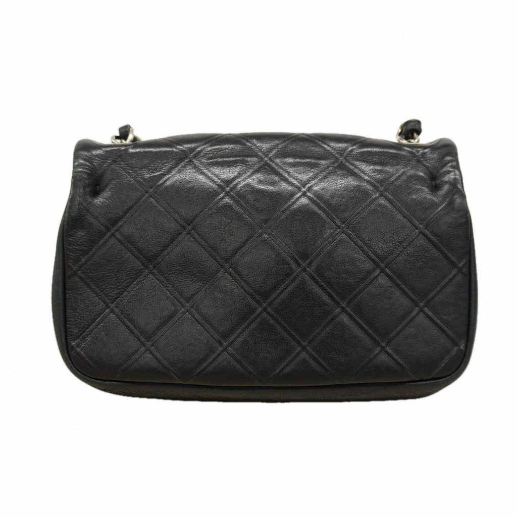 Chanel Shoulder Bag Quilted Leather Black Silver — view 9