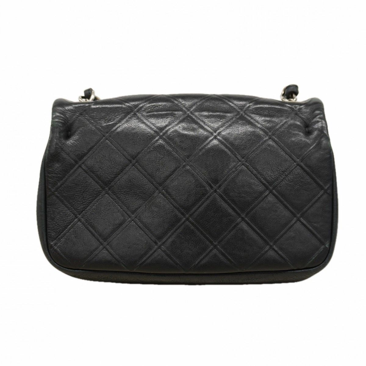 Chanel Shoulder Bag Quilted Leather Black Silver — view 9