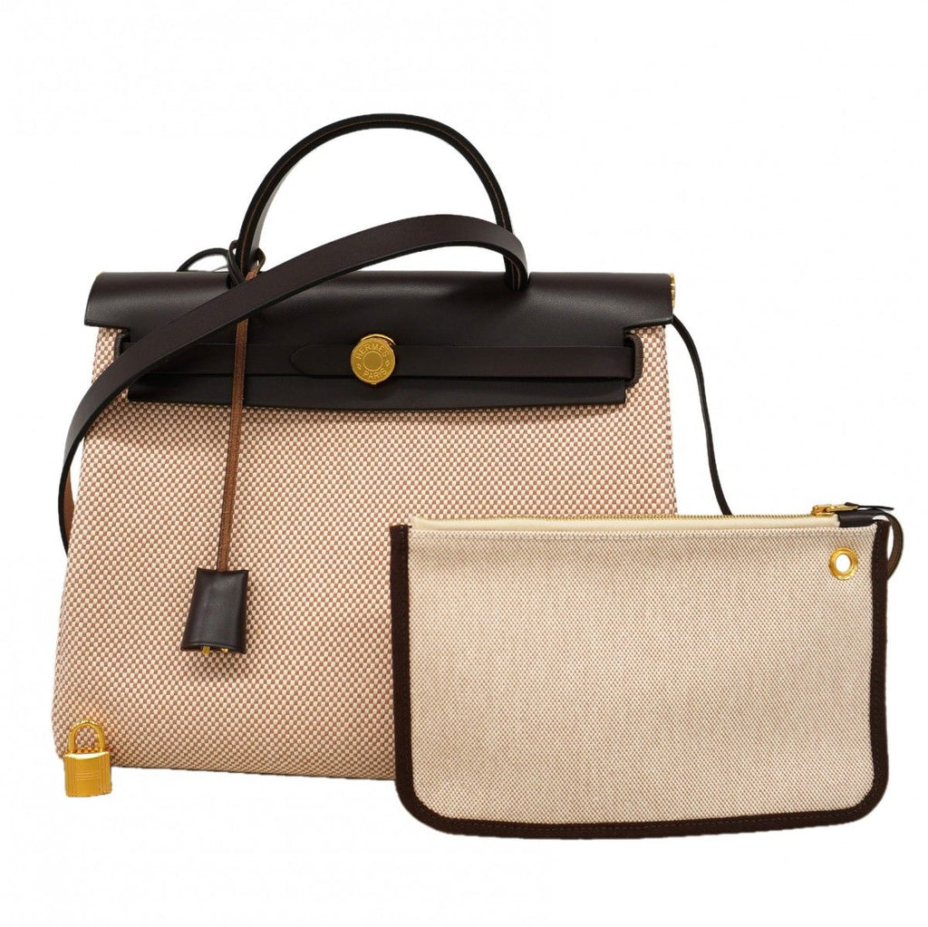 Hermes Handbag Herbag Zip PM Toile GM Brown Gold 2-Way
