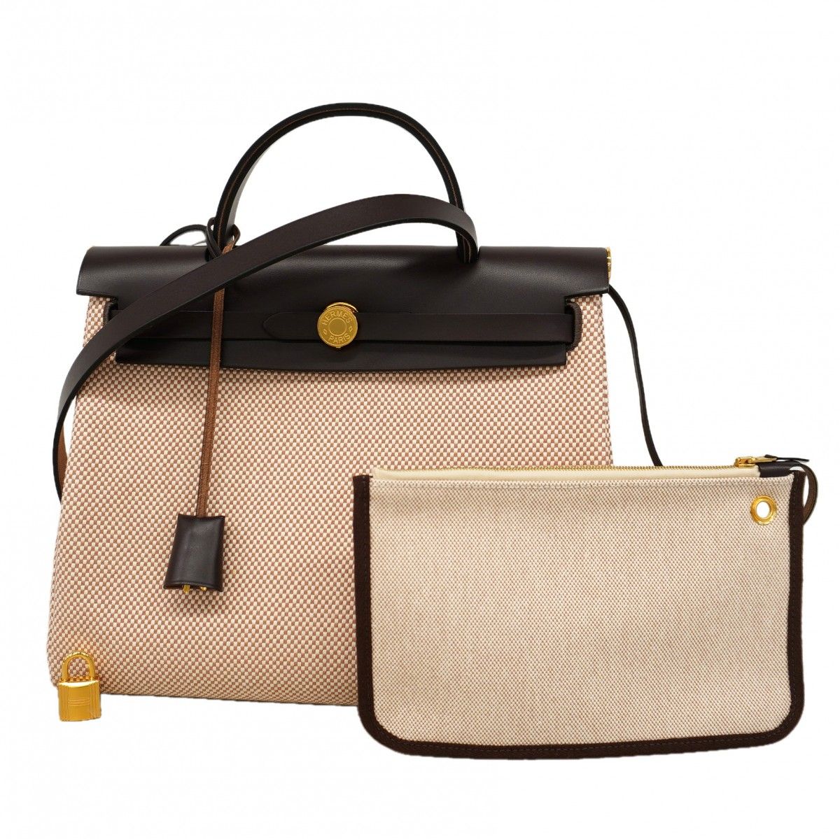 Hermes Handbag Herbag Zip PM Toile GM Brown Gold 2-Way