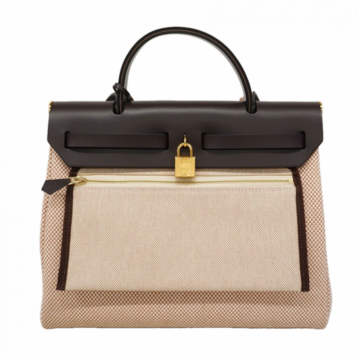 Hermes Handbag Herbag Zip PM Toile GM Brown Gold 2-Way — view 8