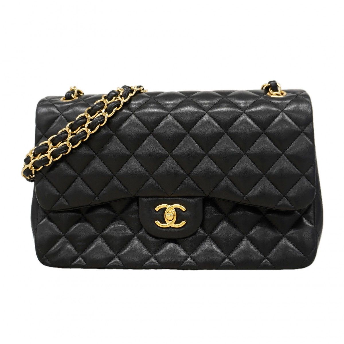 Chanel Shoulder Bag Deca Quilted Lambskin Black Gold