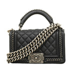 Chanel Handbag Boy Top Handle Calfskin Black Silver 2-Way