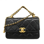Chanel Shoulder Bag Quilted Lambskin Black Gold