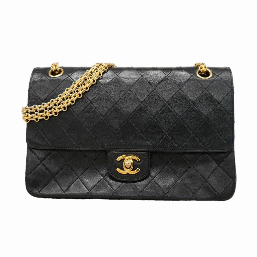Chanel Shoulder Bag Quilted Lambskin Black Gold