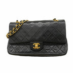 Chanel Shoulder Bag Quilted Lambskin Black Gold