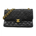 Chanel Shoulder Bag Quilted Lambskin Black Gold