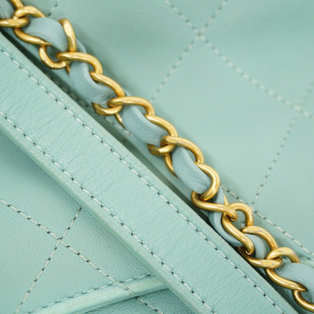 Chanel Handbag Quilted Top Handle Lambskin Light Blue Gold 2-Way — view 8