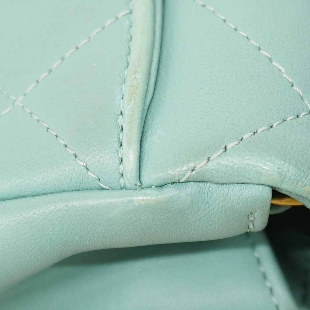 Chanel Handbag Quilted Top Handle Lambskin Light Blue Gold 2-Way — view 6
