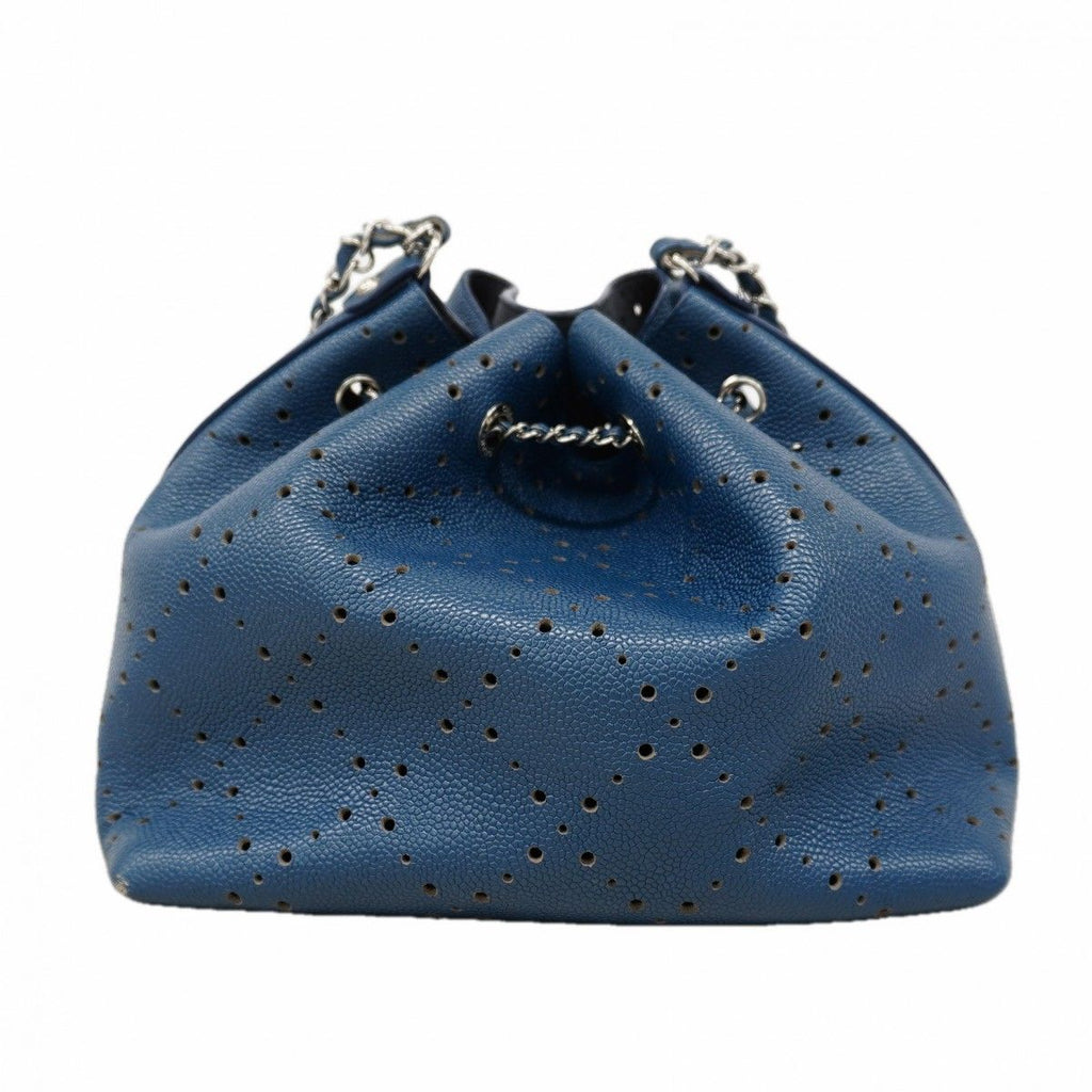 Chanel Shoulder Bag Caviar Leather Blue Silver — view 9