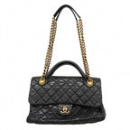 Chanel Handbag Quilted Lambskin Black Gold 2-Way