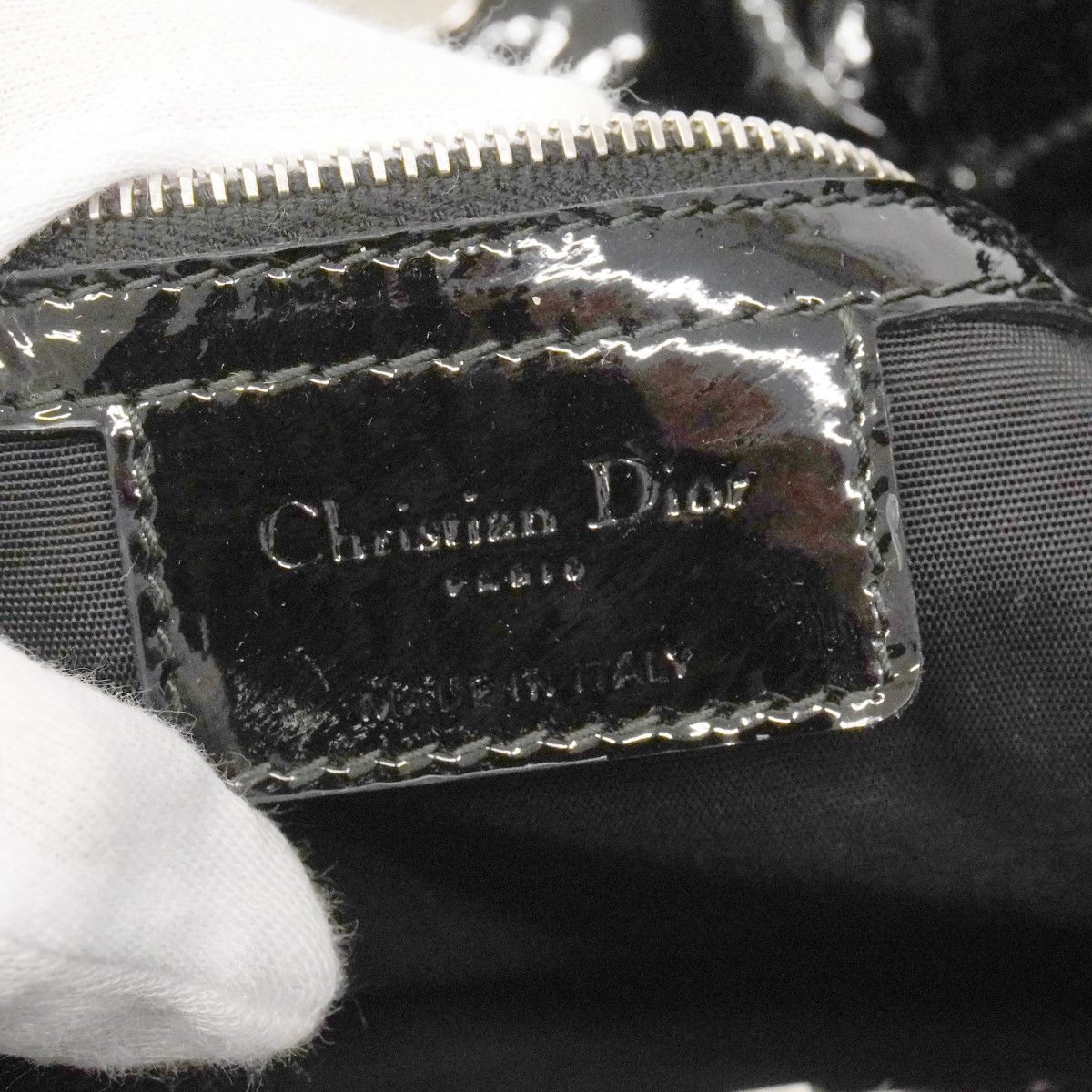 Dior Handbag Cannage Enamel Black Silver — view 5