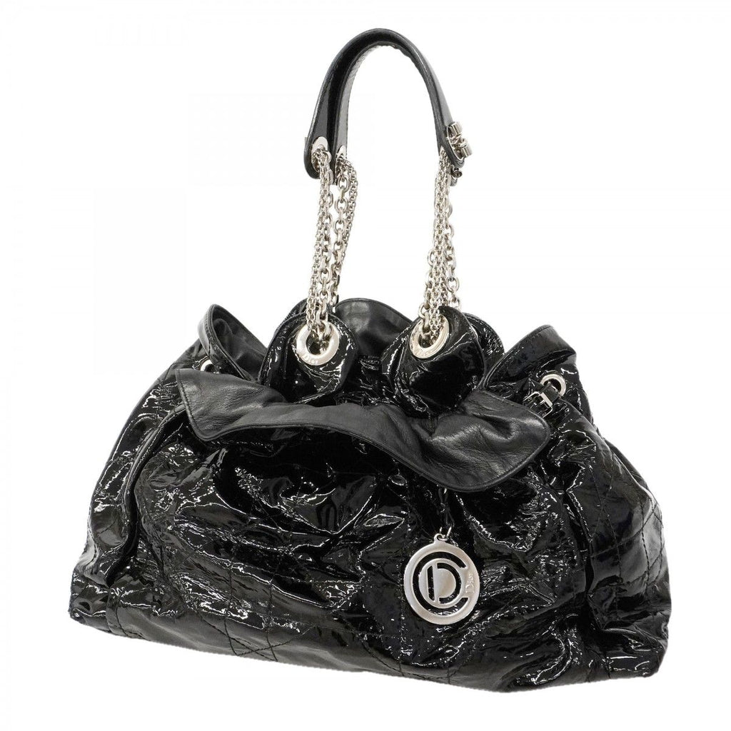 Dior Handbag Cannage Enamel Black Silver