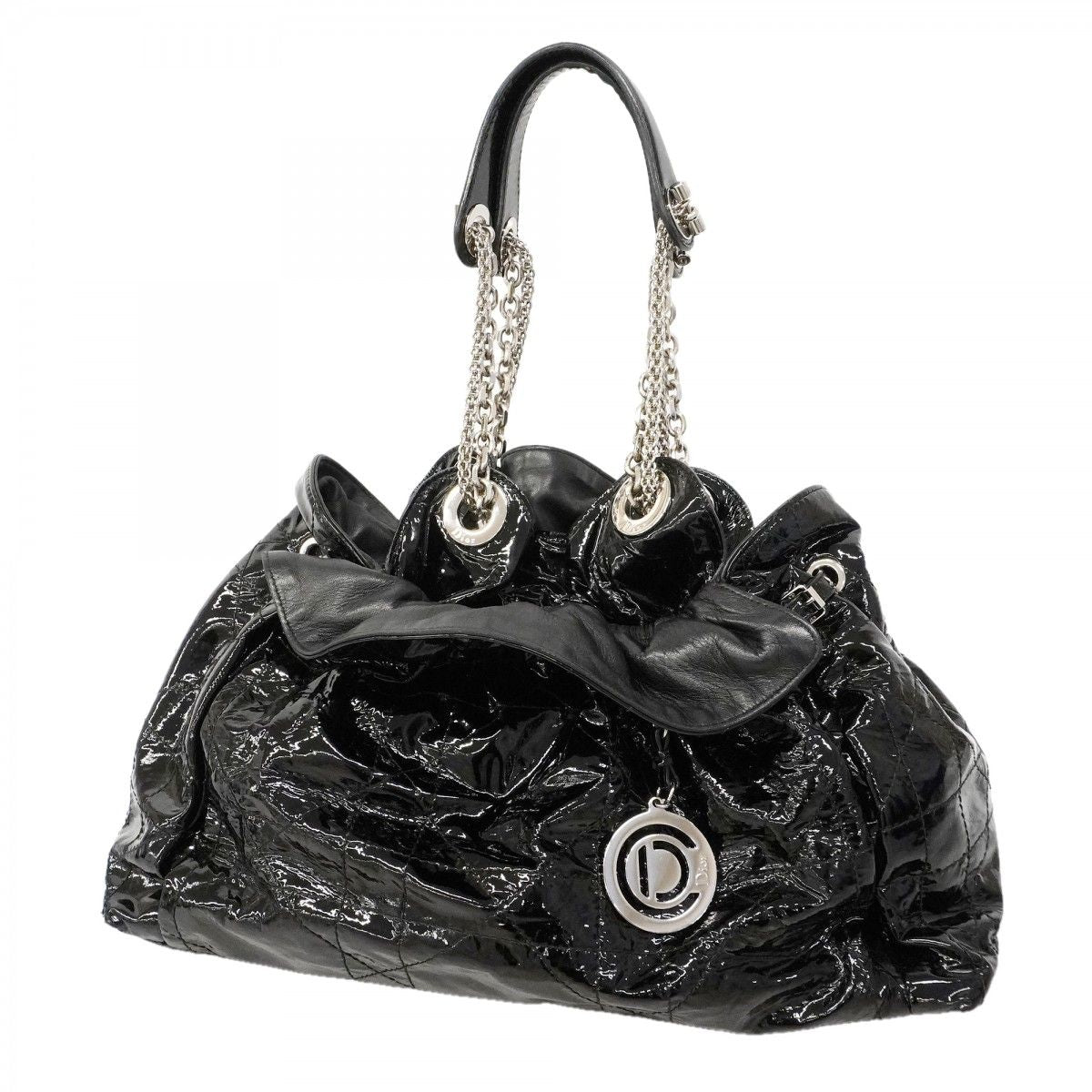 Dior Handbag Cannage Enamel Black Silver