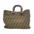 Fendi Tote Zucca Nylon Canvas Brown Silver