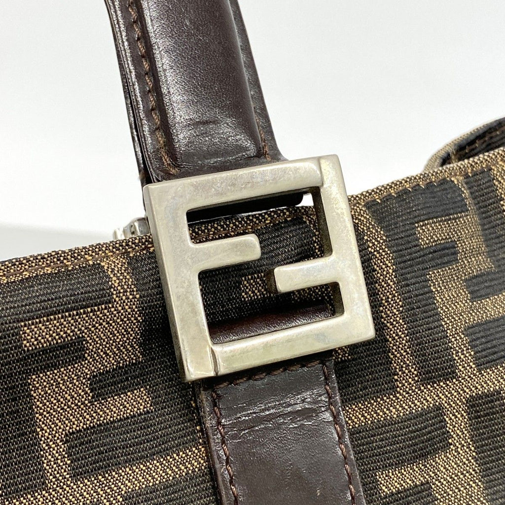 Fendi Tote Zucca Nylon Canvas Brown Silver — view 9
