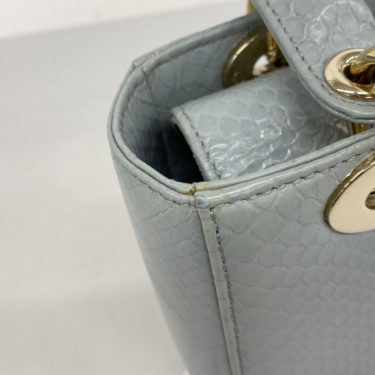 Dior Handbag Lady Leather Blue Gray Champagne Gold 2-Way — view 7
