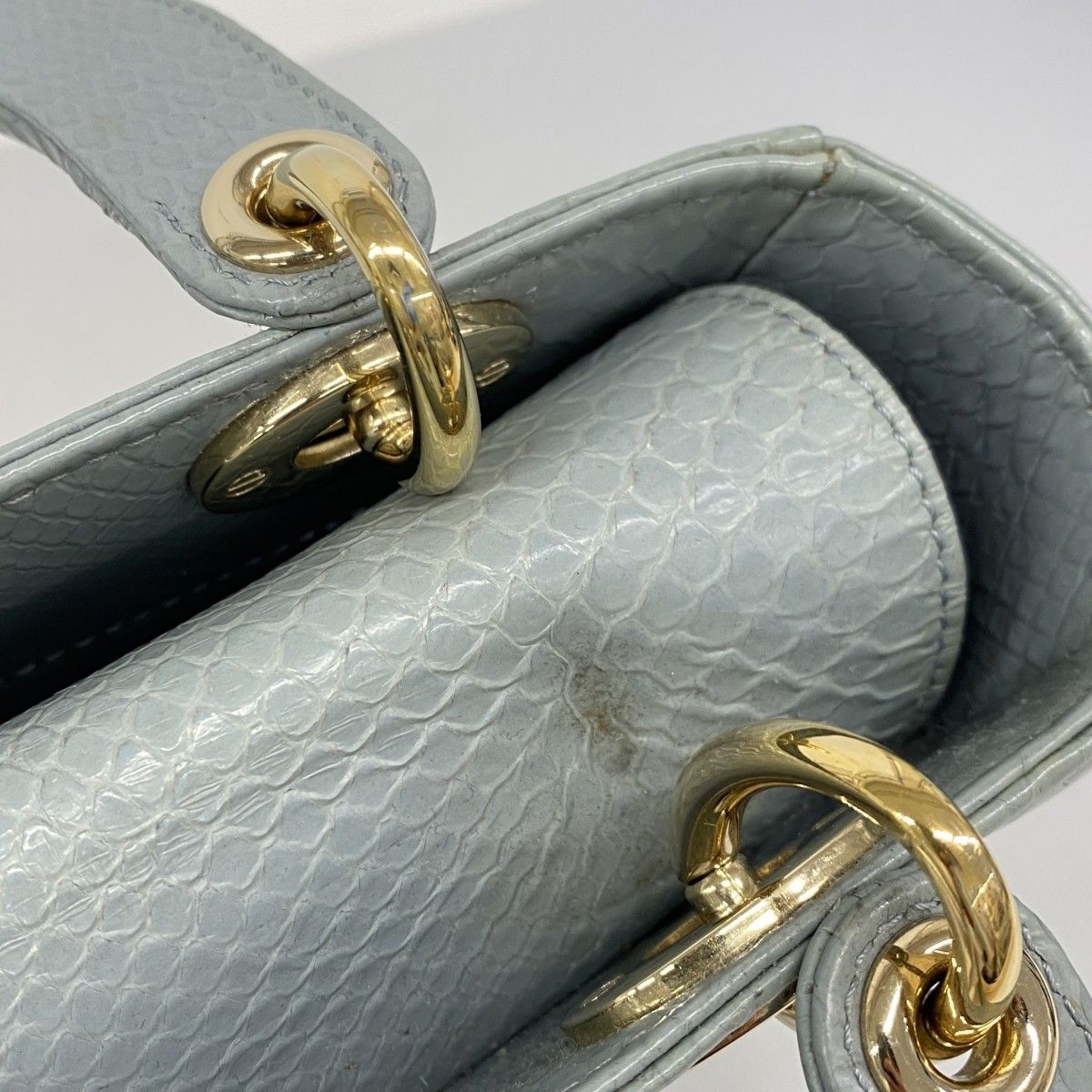 Dior Handbag Lady Leather Blue Gray Champagne Gold 2-Way — view 8