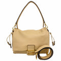 Fendi Shoulder Bag Leather Beige Gold