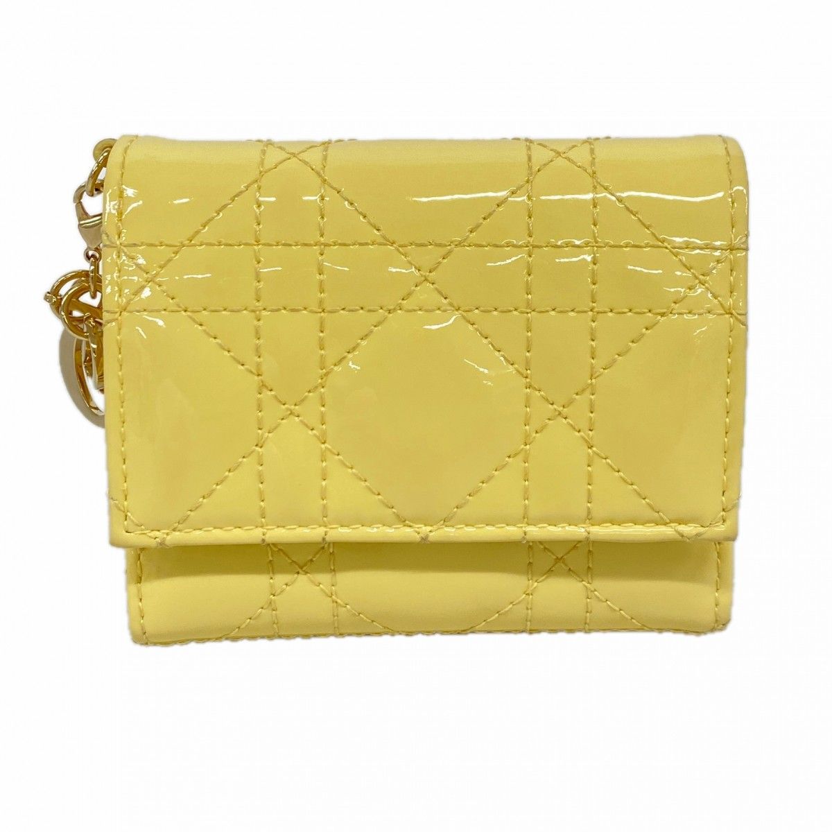 Dior Trifold Wallet Cannage Enamel Ivory Gold