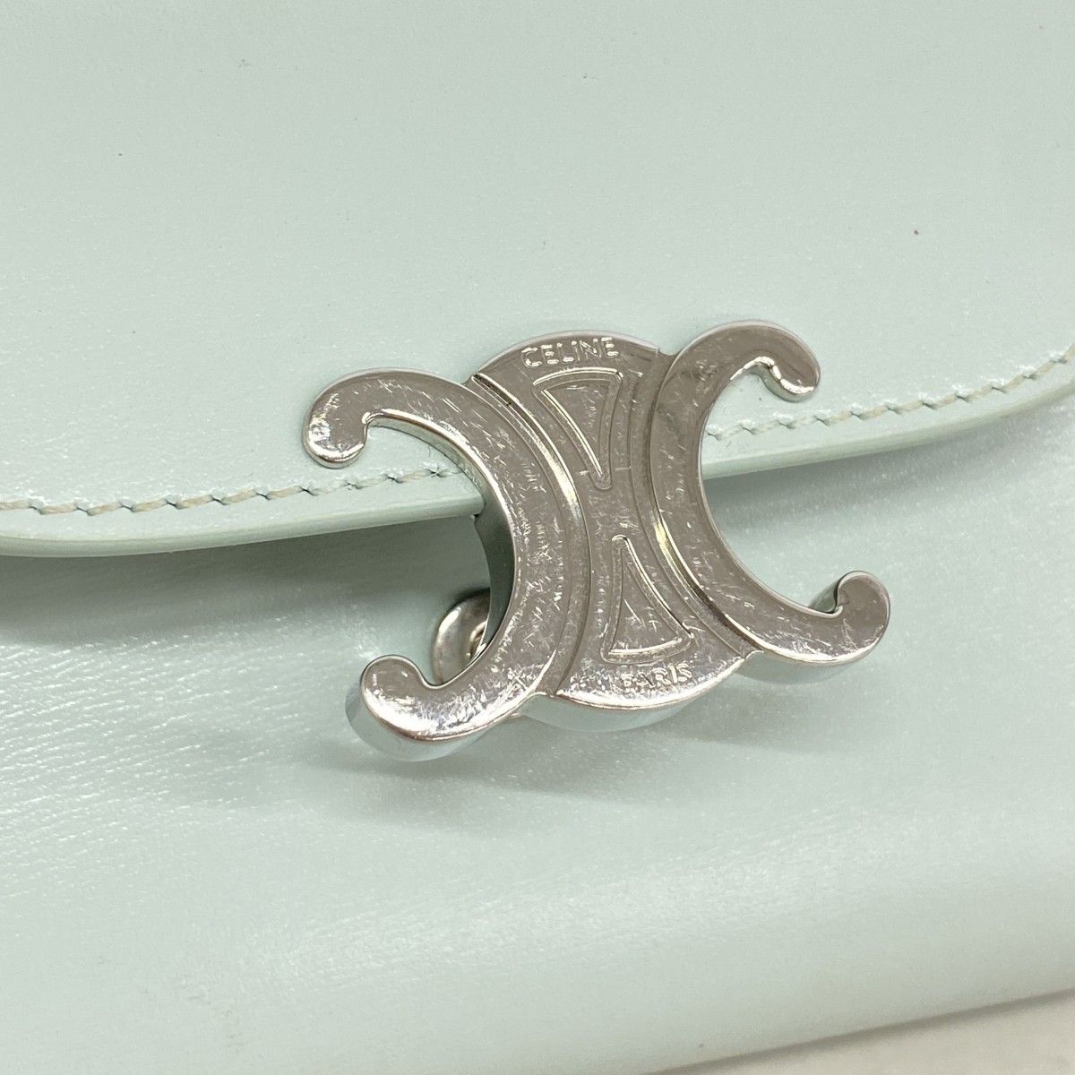 Celine Trifold Wallet Triomphe Leather Light Blue Silver — view 7
