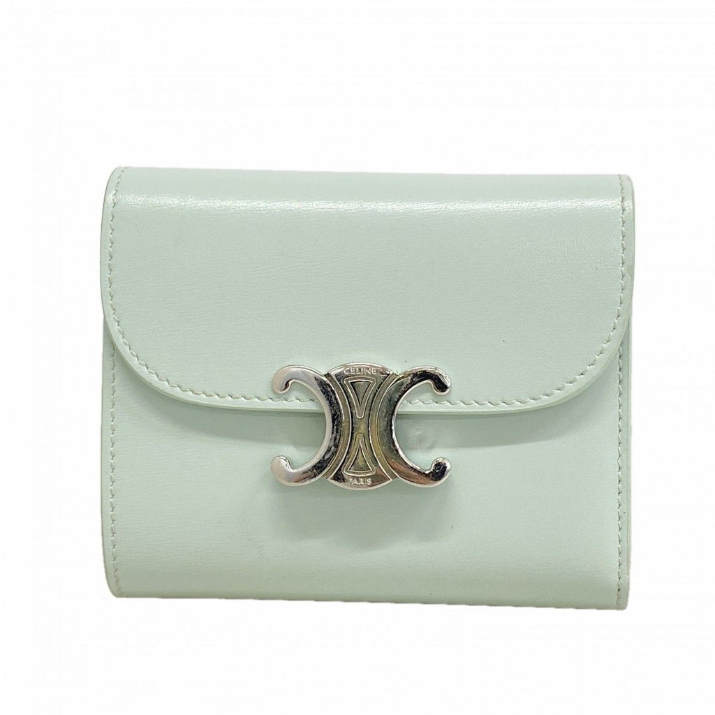 Celine Trifold Wallet Triomphe Leather Light Blue Silver