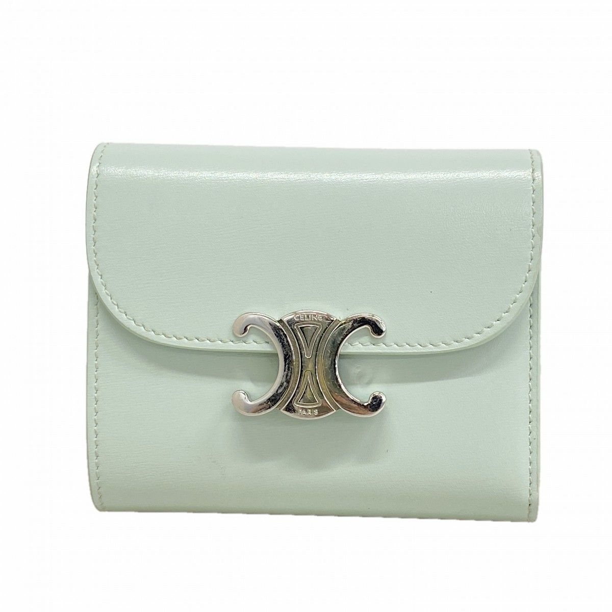 Celine Trifold Wallet Triomphe Leather Light Blue Silver