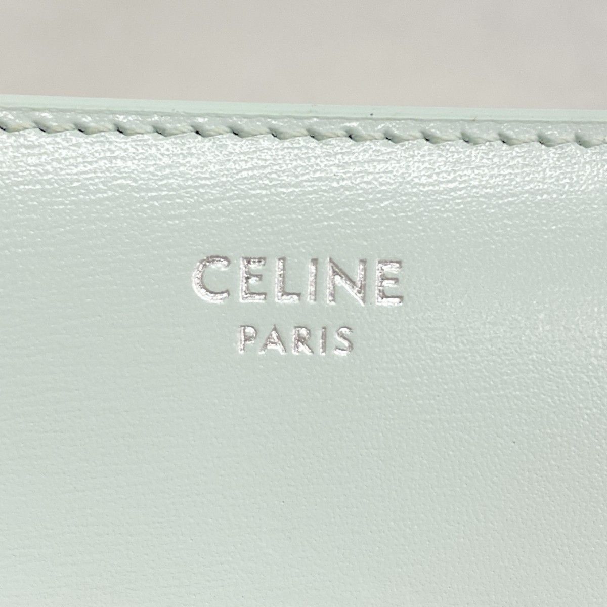 Celine Trifold Wallet Triomphe Leather Light Blue Silver — view 4