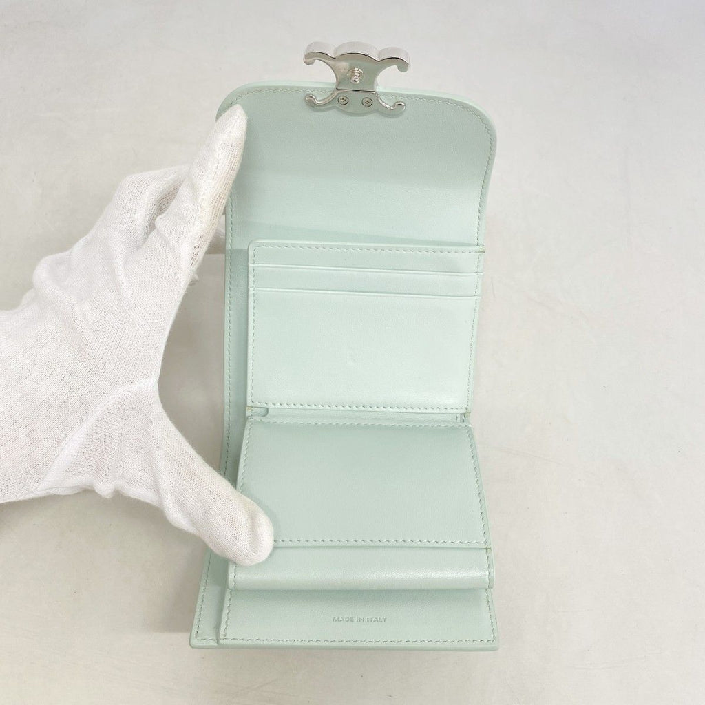 Celine Trifold Wallet Triomphe Leather Light Blue Silver — view 8