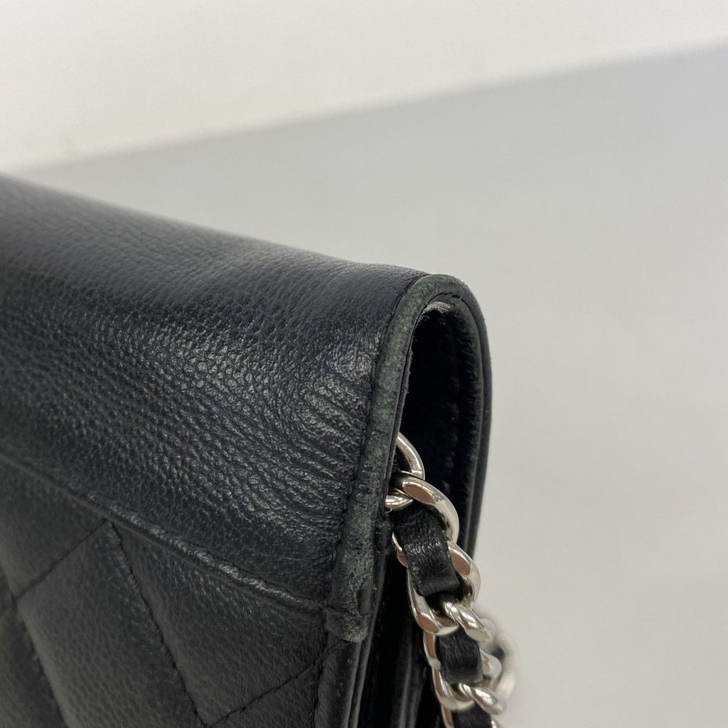Chanel Shoulder Wallet Quilted Caviar Leather Black Silver — view 8
