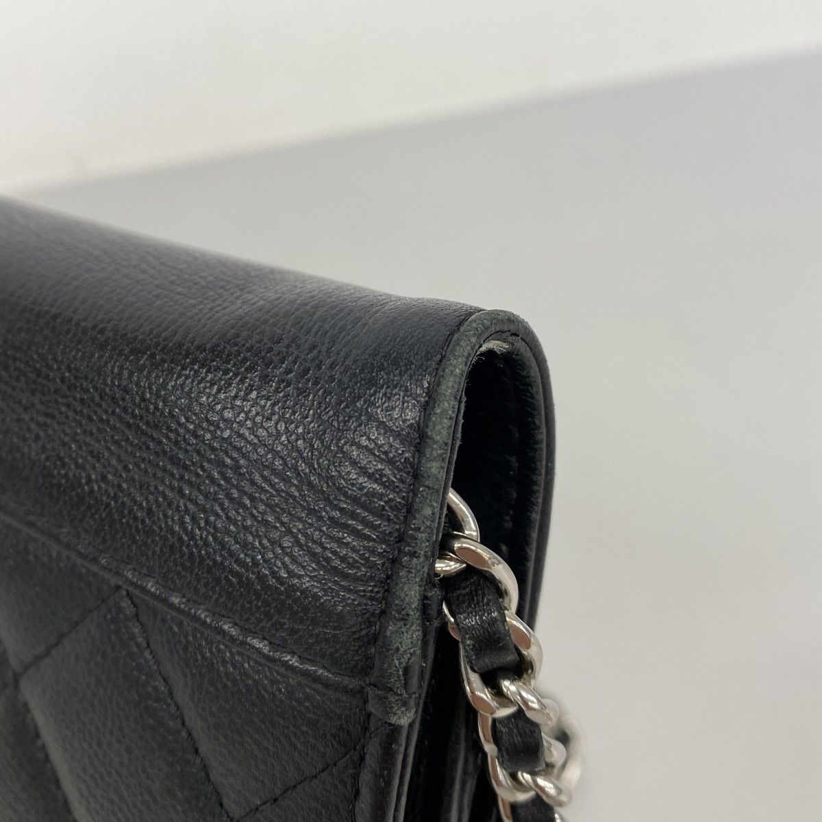 Chanel Shoulder Wallet Quilted Caviar Leather Black Silver — view 8