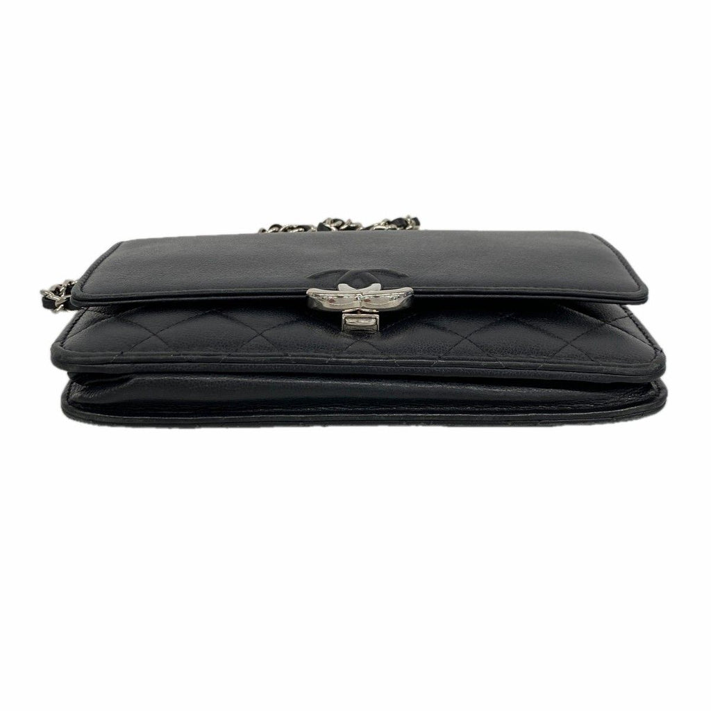 Chanel Shoulder Wallet Quilted Caviar Leather Black Silver — view 3
