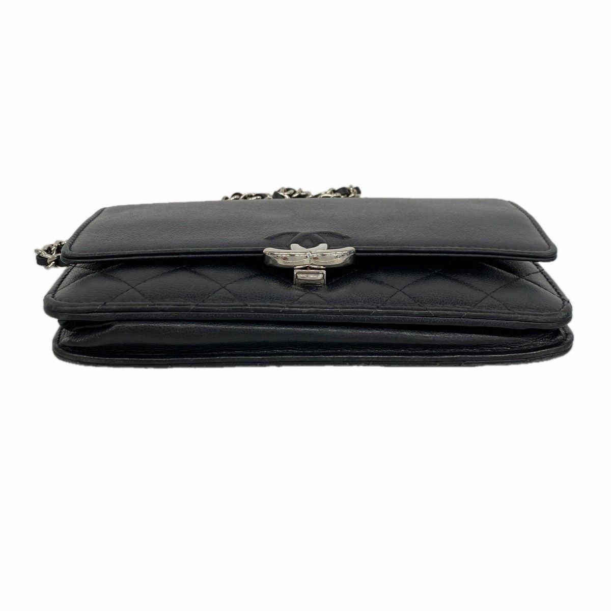 Chanel Shoulder Wallet Quilted Caviar Leather Black Silver — view 3