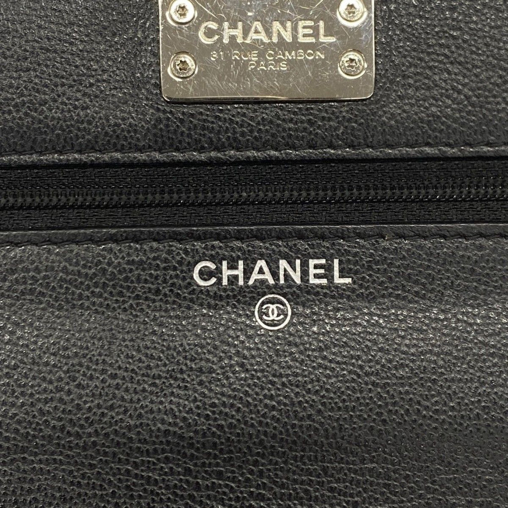 Chanel Shoulder Wallet Quilted Caviar Leather Black Silver — view 5