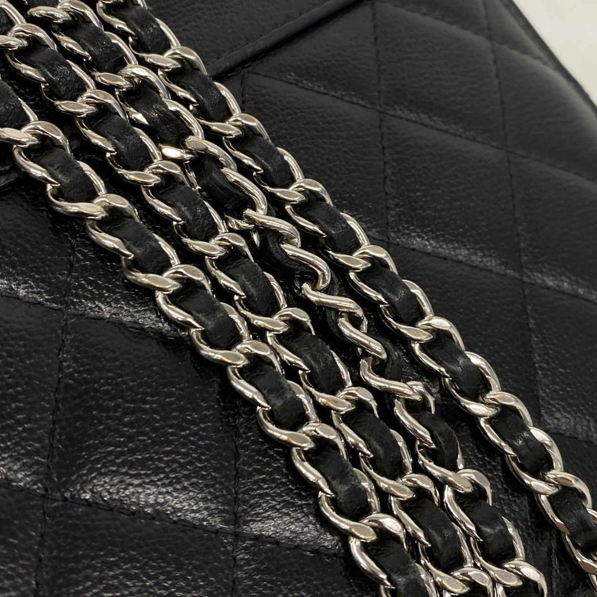 Chanel Shoulder Wallet Quilted Caviar Leather Black Silver — view 9
