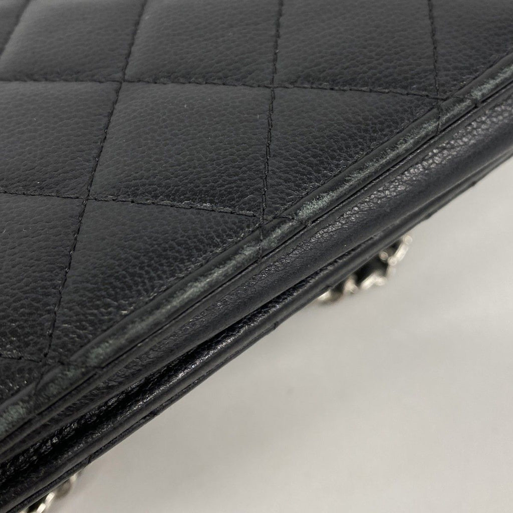 Chanel Shoulder Wallet Quilted Caviar Leather Black Silver — view 6
