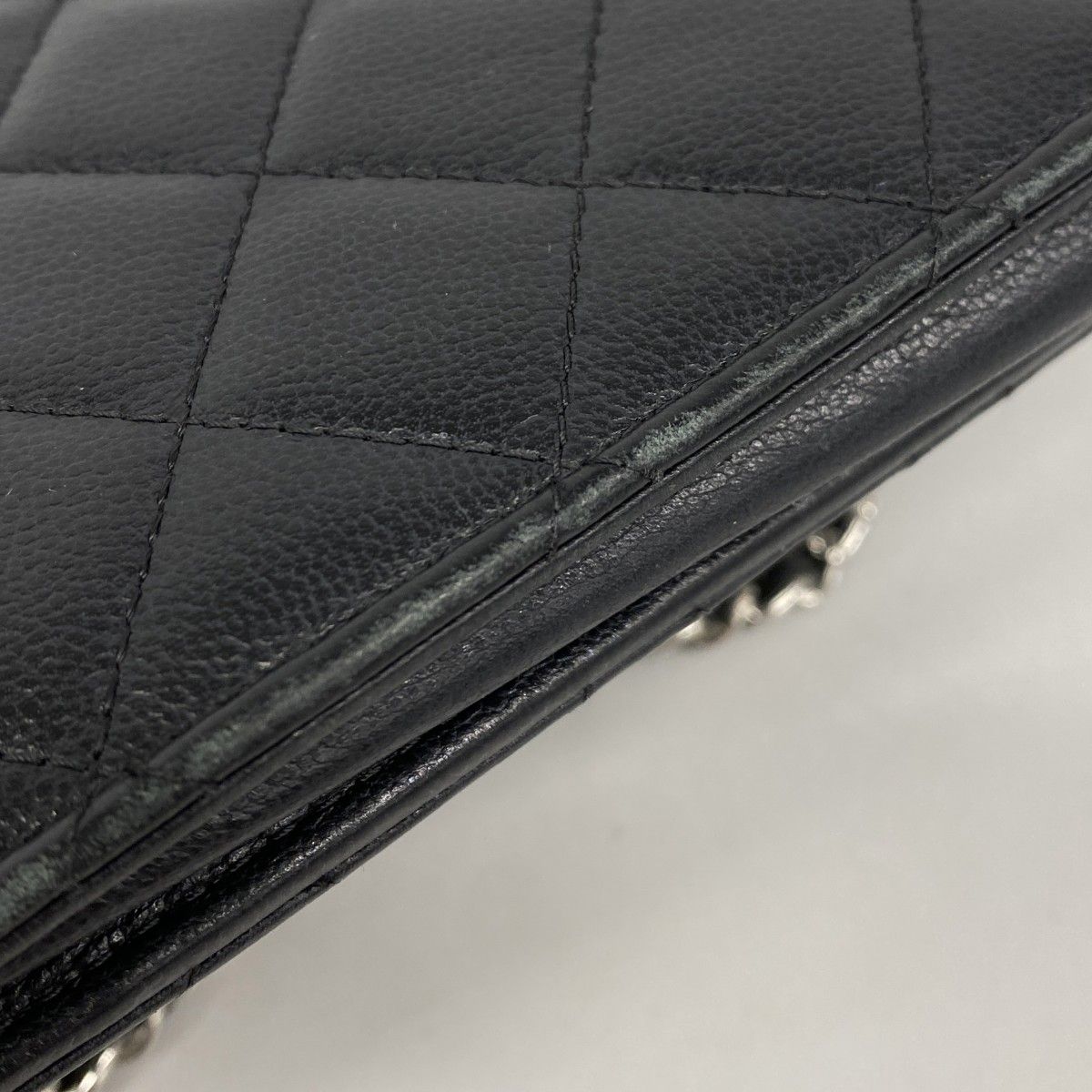 Chanel Shoulder Wallet Quilted Caviar Leather Black Silver — view 6