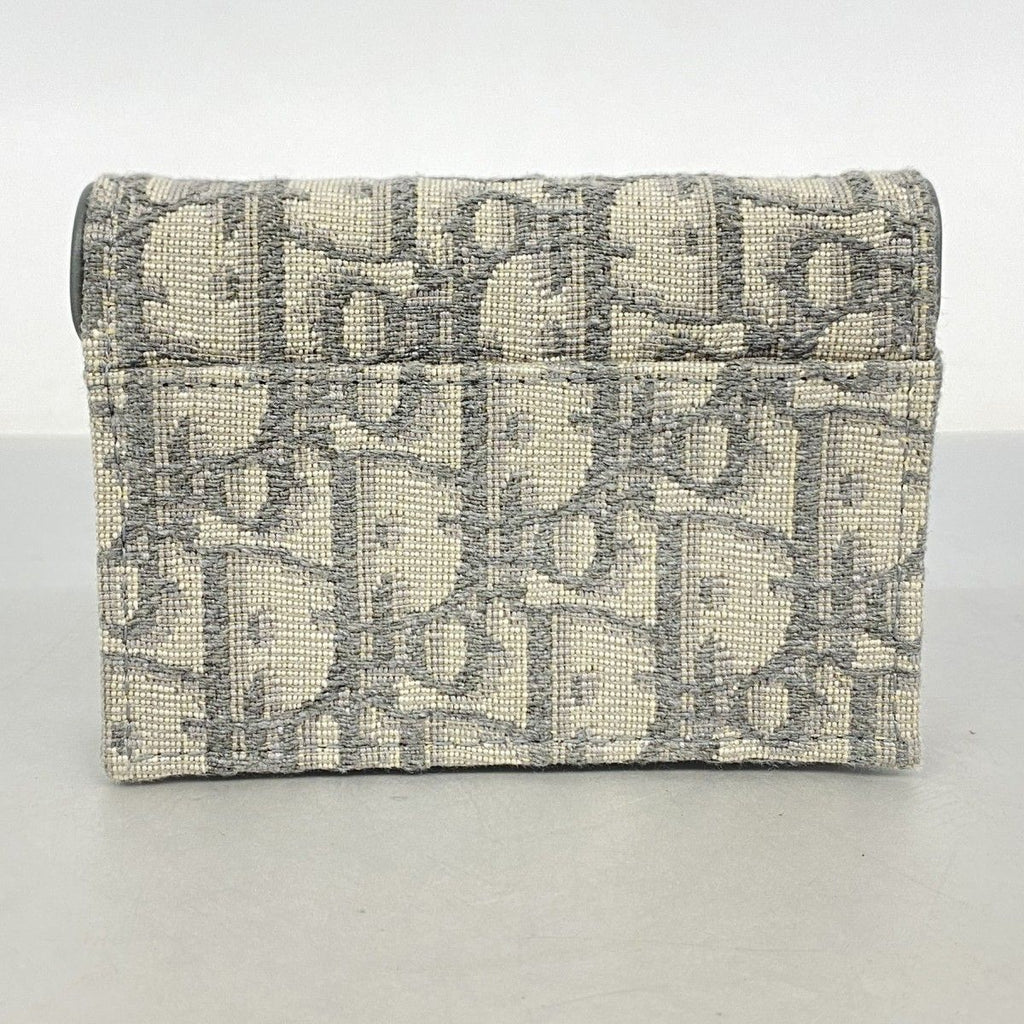 Dior Card Case Oblique Saddle Canvas Gray Gold — view 7